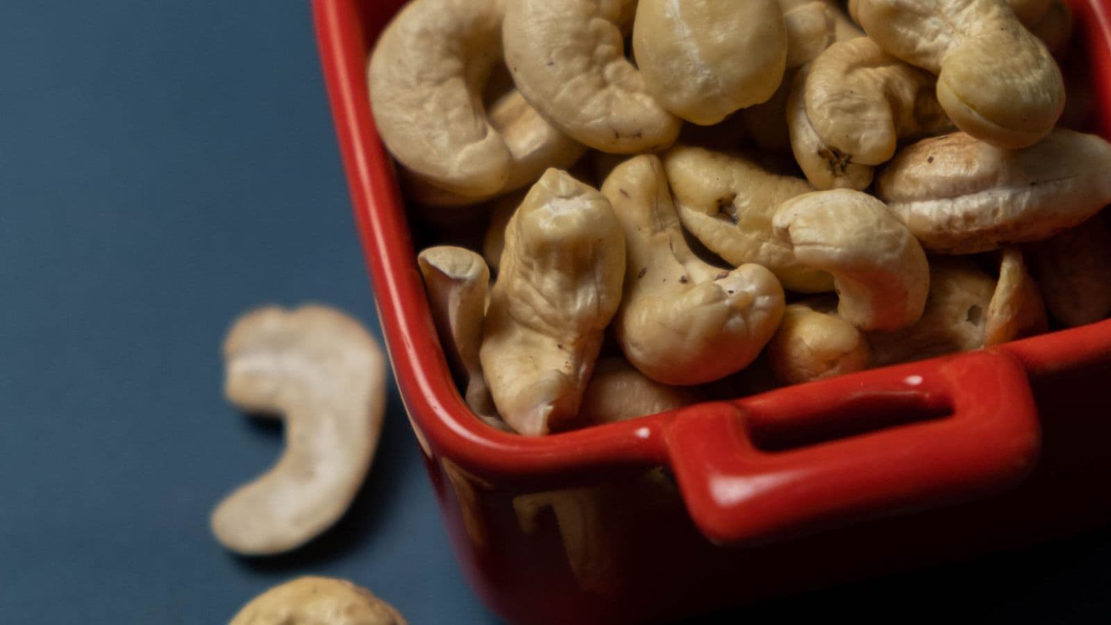 Cashew nuts in a red dish - Can Dogs Eat Cashews? Rare, Plain, and Few